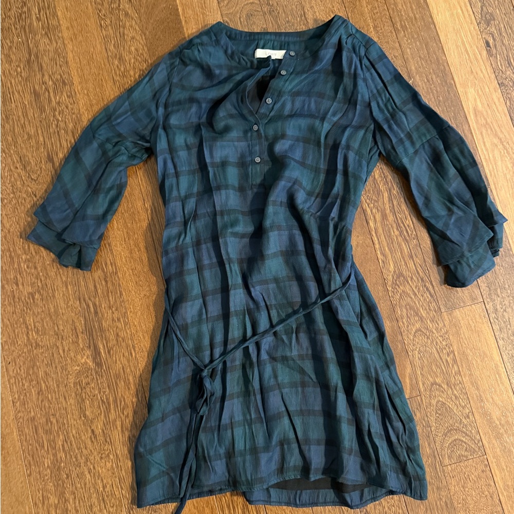Plaid Button-Up Dress with Tie Waist
